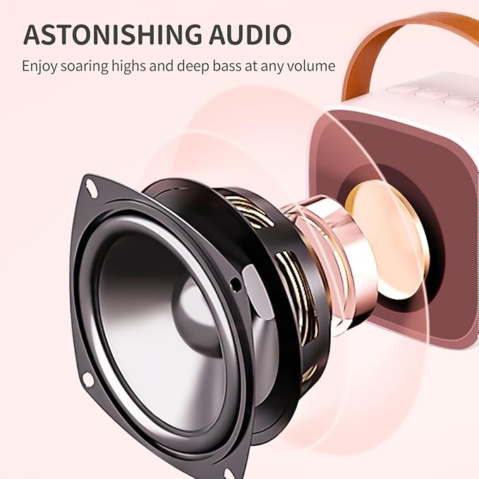 Karaoke Machine Kids, maxant Portable Karaoke pink Machine with Wireless Microphone - OneBag