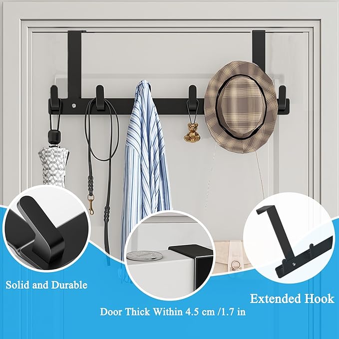 Gerhannery Door Coat Hanger, Heavy Duty Over The Door Hooks, Space Saving Over Door Hanger, Over Door Coat Hooks for Clothes - OneBag