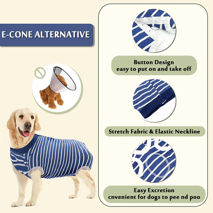 Stripe Blue Dog Surgical Recovery Suit for Abdominal Wounds or Skin Diseases- XL - OneBag