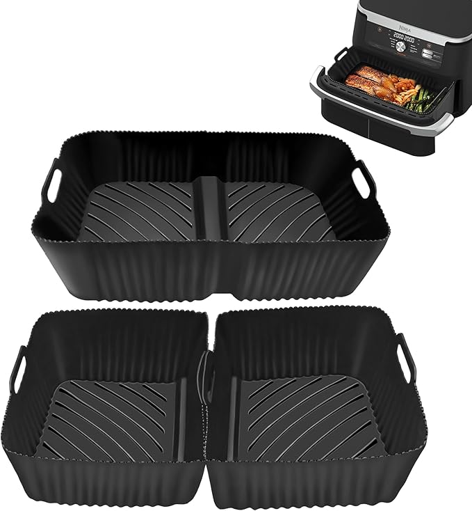 2 Pcs 2 in 1 Large Black Hmfmdy Air Fryer Silicone Liners, Air Fryer Accessories for Ninja Foodi Flexdrawer 10.4L AF500UK, Replacement for Disposable Parchment Paper Liner - OneBag