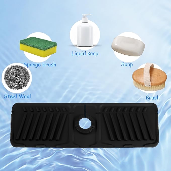 Silicone Sink Faucet Mat, Kitchen Sink Splash Guard, Draining Mat Around Tap, Drip Catcher Tray Mat for Kitchen Sink Splash Protector - OneBag