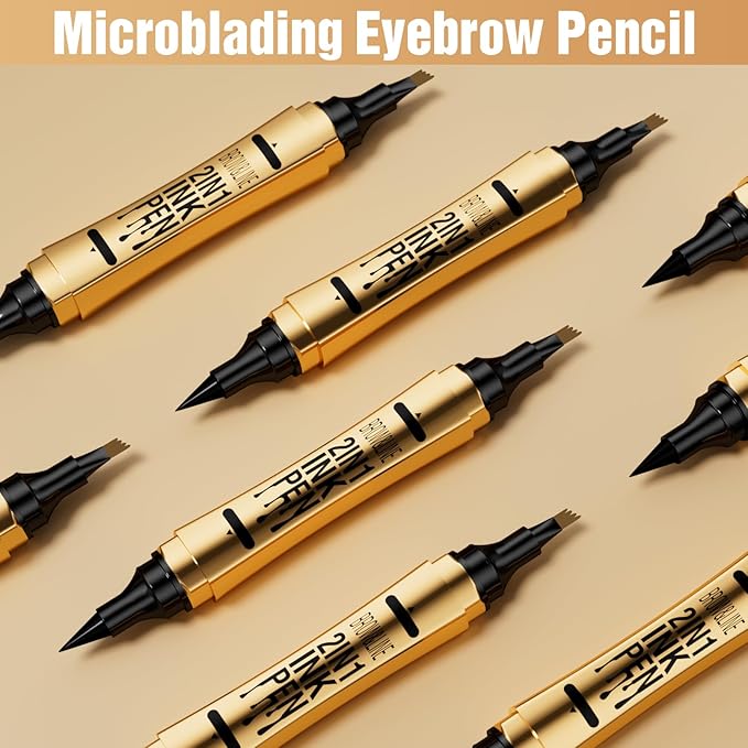 Incisite Eyebrow Pen, 2-in-1 Liquid Eyeliner and Eyebrow Pen, Dual-Ended Brow Pencil, Waterproof Long Lasting Brow Pen for Effortless Natural Brows(Dark Brown + Eyeliner Black) - OneBag