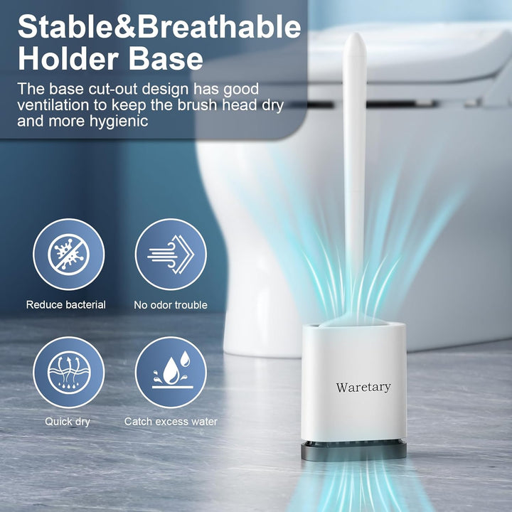 2 Pcs Silicone Toilet Brush and Holder Set with Long Non-Slip Handle for Bathroom, Wall Mounted & Floor Type - OneBag