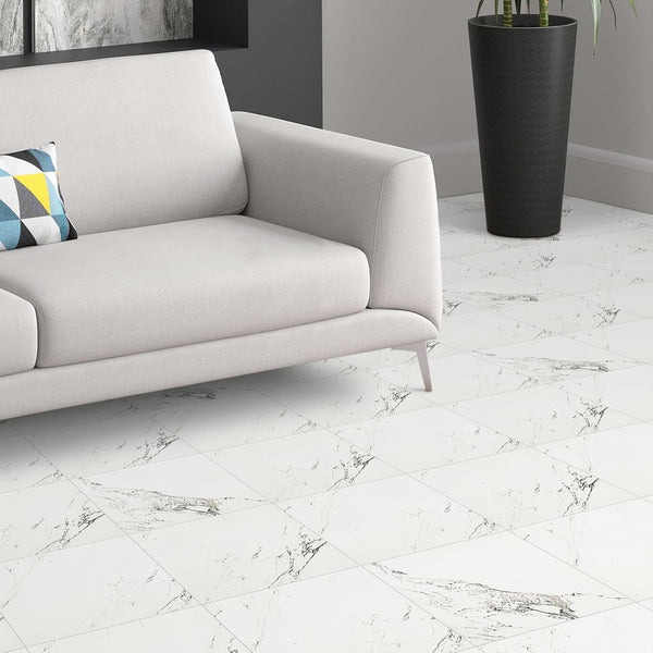 36 Pcs Elffloor Floor Tiles Self Adhesive Vinyl Flooring, Peel and Stick Floor Tiles, Bathroom Waterproof Stick on Kitchen Living Room Marble Effect White 30x30cm 1mm
