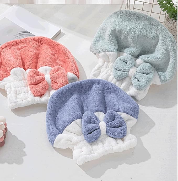 2 Pcs Microfibre Hair Towel, , Absorbent Rapid Drying Hair Wrap Towel with Button - OneBag