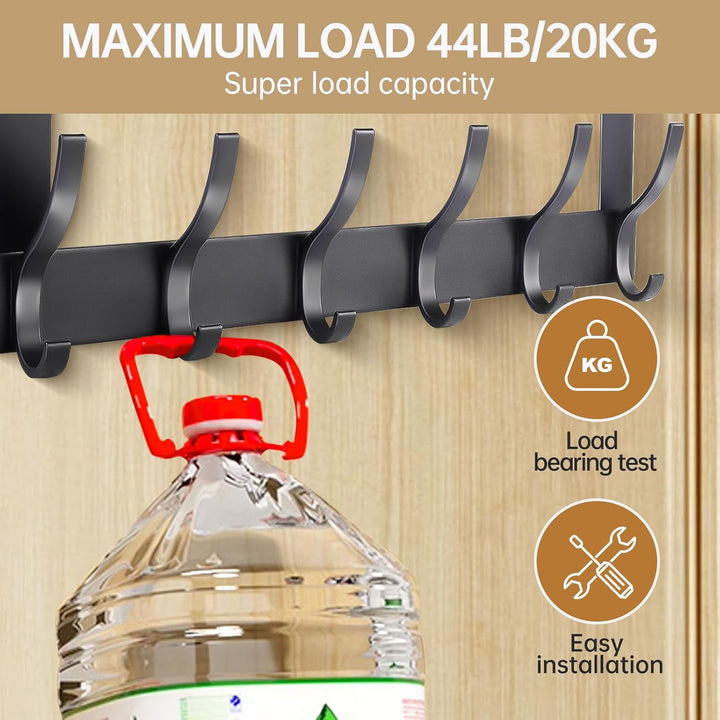 Black, White 6 Hooks Over Door Hanger, for Hanging Coat, Towel, Bag, Clothes Bearing Weight 20kg - OneBag