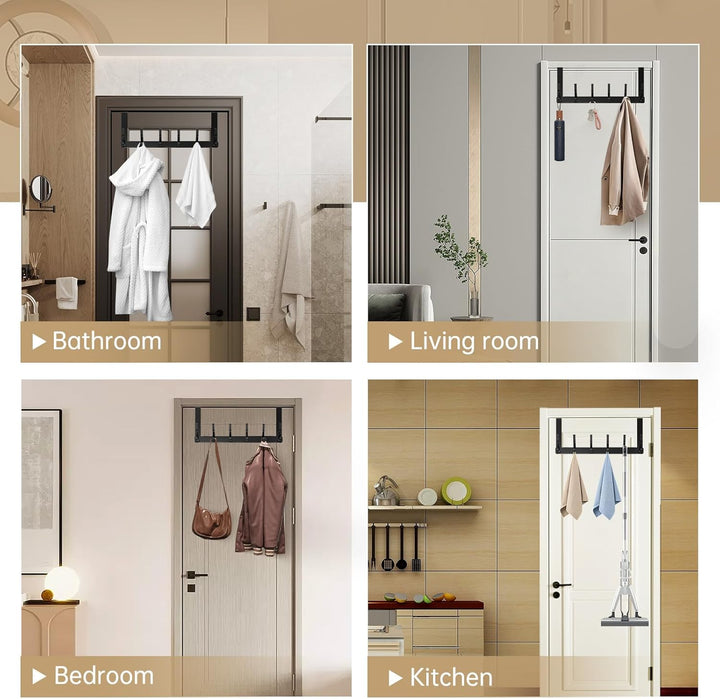 Black, White 6 Hooks Over Door Hanger, for Hanging Coat, Towel, Bag, Clothes Bearing Weight 20kg - OneBag