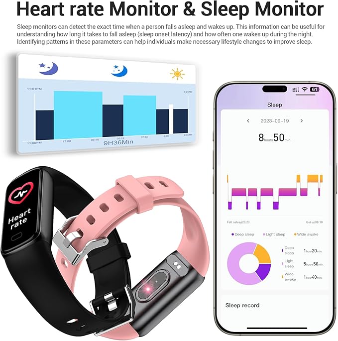 Runlio Fitness Tracker, Smart Watch with Heart Rate Blood Oxygen, IP68 Waterproof Activity Trackers with Sleep Monitor, Steps Calorie Fitness Watch Pedometer for Android Phones iPhone - OneBag