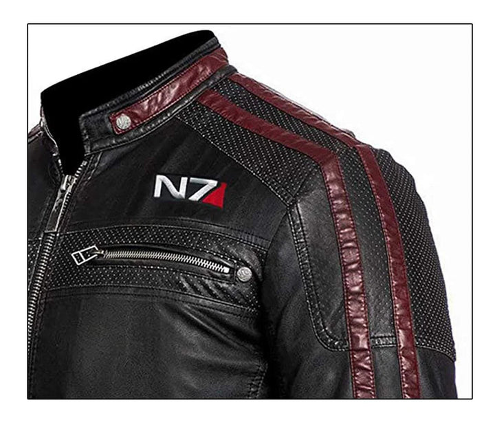 Men Black Mass Effect Merchandise N7 Jacket, Faux Leather Motorcycle Jacket- XL - OneBag