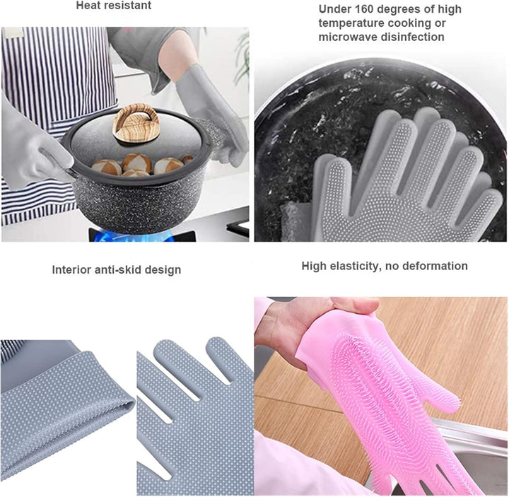 Reusable Silicone Dishwashing Gloves with Latex-like Texture for Kitchen and Bathroom - OneBag