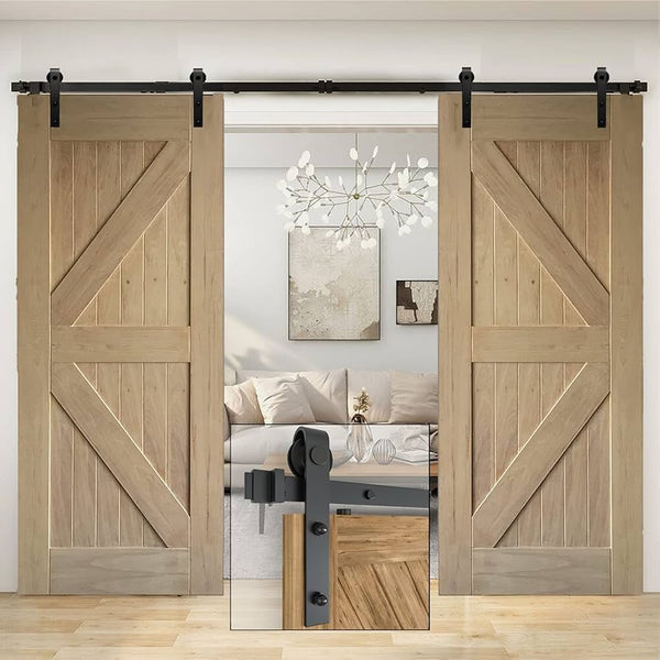 Spliced Rod Barn Door Track Double Sliding Hardware Set Kit 6-6.6FT Modern Style Door