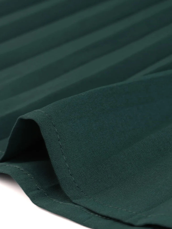 Women Short Sleeve A-Line Pleated Dress, Dark Green, L - OneBag