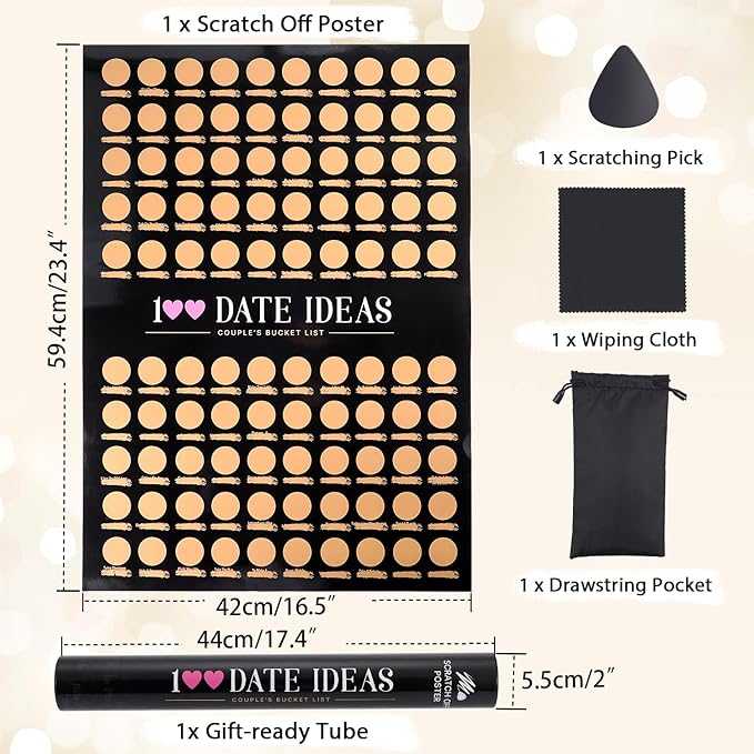 100 Dates Scratch Off Poster Couple Gifts,100 Things To Do Bucket List For Couples,Boyfriend,His And Hers Gifts,Best Valentines Day Gift,Engagement, Anniversary-A2 Size - OneBag