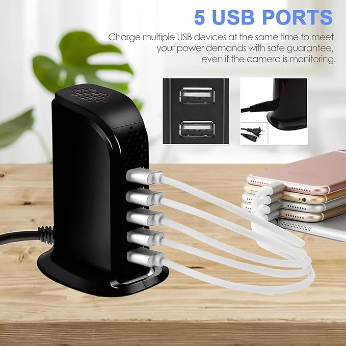 Spy Hidden Camera, WiFi USB Charger Spy Camera, 5-Port USB Port 1080P Wireless Security Nanny Cam Mini Video Recorder - OneBag