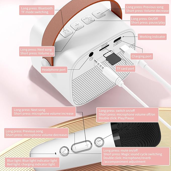 Karaoke Machine Kids, maxant Portable Karaoke pink Machine with Wireless Microphone - OneBag