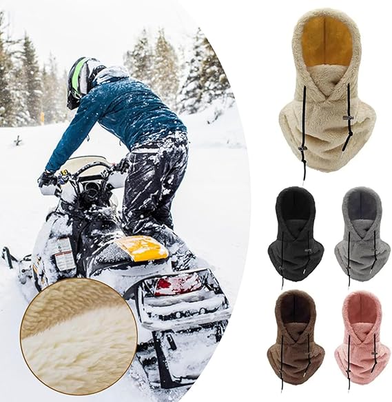 Sherpa Hood Ski Mask, Fleece Balaclava Hood Scarf for Women & Men Cold Weather, Adjustable Windproof Winter Mask Warm Mask Cover Hat Cap, Thermal Scarf Hat - OneBag