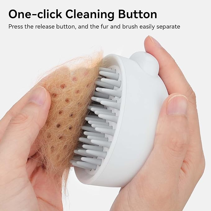 White aumuca Cat Massage Brush with Release Button, Silicone Cat Hair Brush for Short Haired Cats, Jellyfish Cat Grooming Brush for Shedding Gently Removes Loose Fur - OneBag