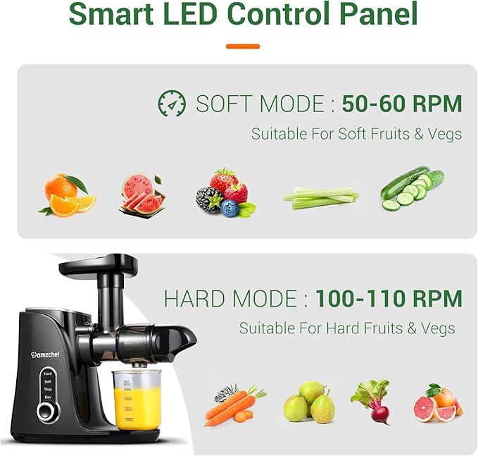 AMZCHEF Black Cold Press Juicer with 2 Speed Control, High Juice Yield Juicer Machines with Ultradense Filter- 310 - OneBag