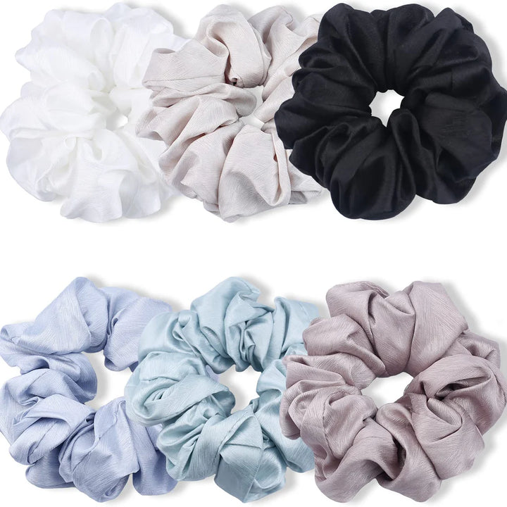 6 Pcs Women Large Satin Hair Scrunchies, Neutrals Colourful, Black for Women Thick Hair - OneBag
