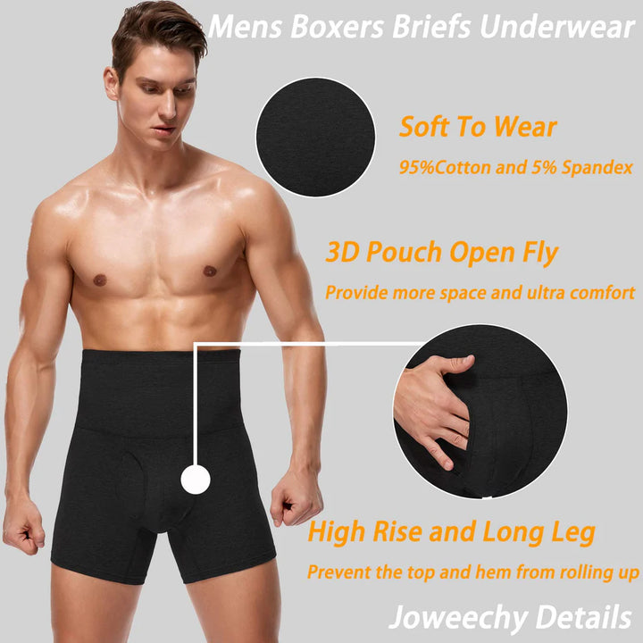 High Waist Cotton Underpants Long Legs Boxer Shorts, Fitted Trunks Shapewear Underwear- Black 3XL - OneBag