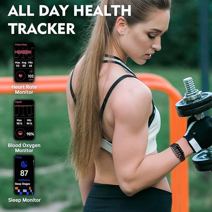 Runlio Fitness Tracker, 1.47inch TFT tracker with High Resolution Touch Screen and Thin Smart Band,5 ATM Waterproof Pedometer,Blood Oxygen Heart Rate Monitor, Android iOS Fitness Watch - OneBag
