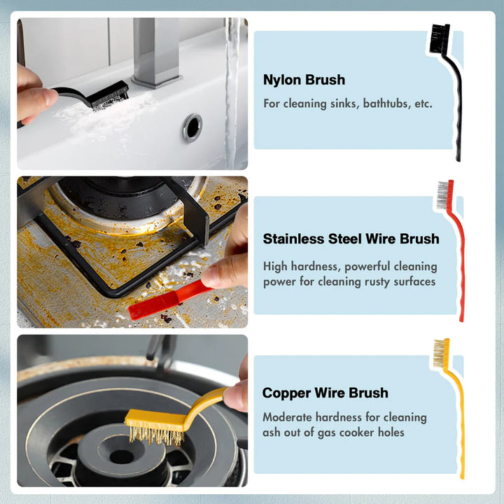 11 Pcs Multi-Function 360 Degree Rotating Hard Bristle Crevice Cleaning Brushes - OneBag