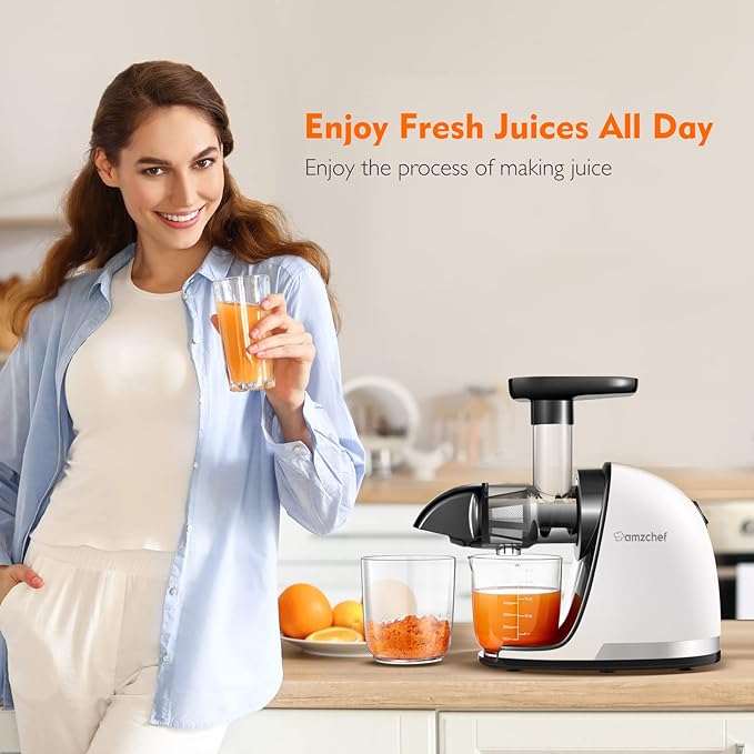 AMZCHEF White Juicer Machines, Cold Press Slow Juicer, Masticating Juicer whole Fruit and Vegetable- 309 - OneBag