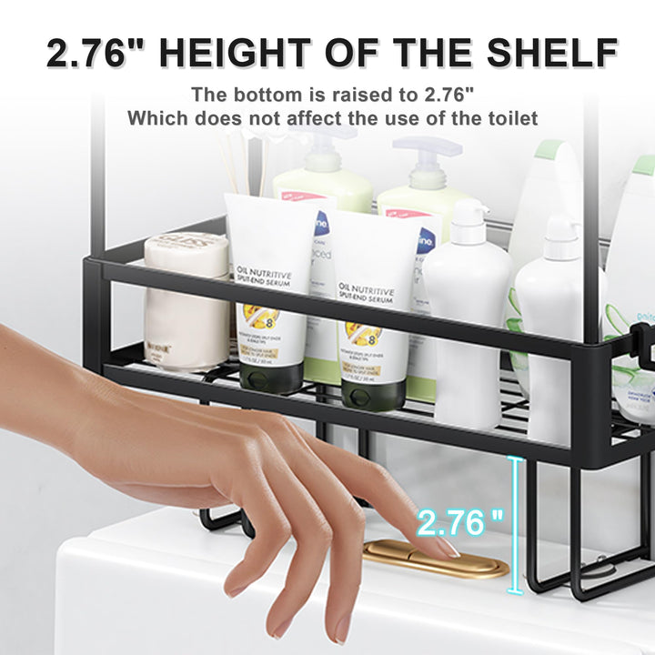 Black Over Toilet Bathroom Organizer, Stainless Steel Toilet Tank Basket, No Drilling 3-Tier Bathroom Shelf - OneBag