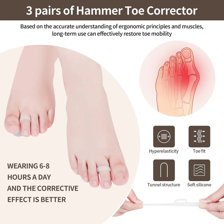 6 Pcs Hammer Toe Crest Straightener Gel Toe Support Pad for Overlapping Toes - OneBag