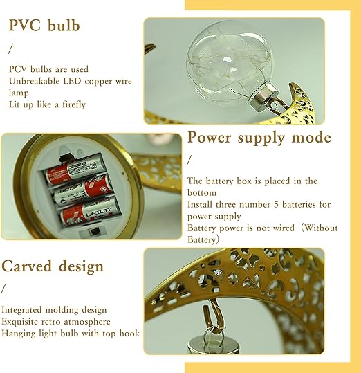 KEAGAN Moon Lamp, LED Moon Lamp, Retro Metal Bedside Lamps, Wireless Table Lamp, Battery Operated Decorations Light - OneBag