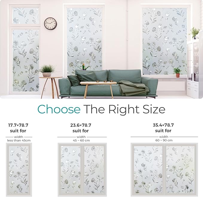 Frosted Window Film Privacy for Glass Windows, Self-Adhesive Window frosting Films Static Cling, No Glue Opaque Window Film Anti-UV - OneBag
