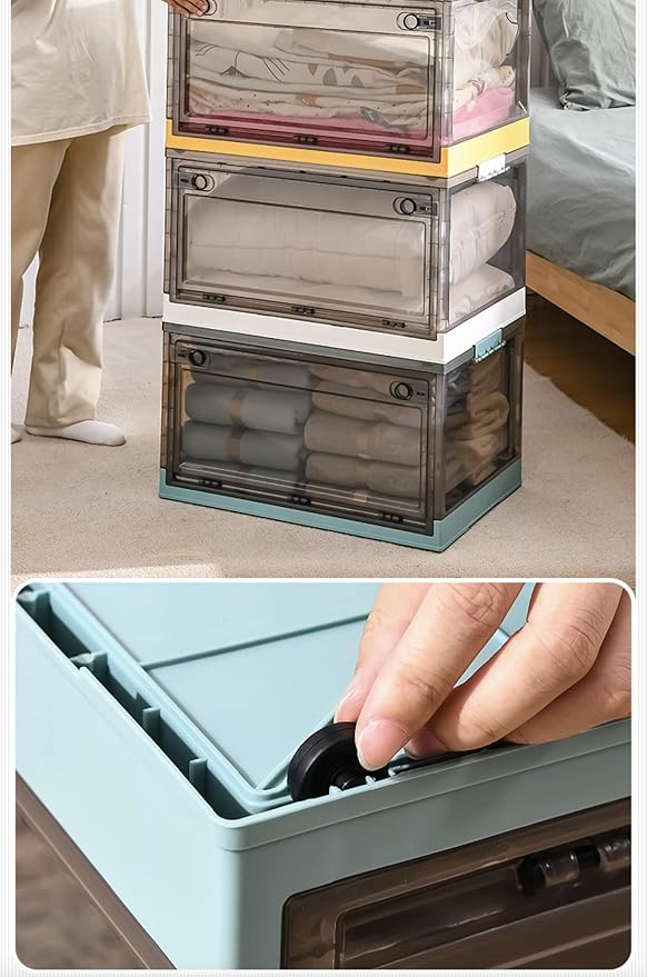 Orange 50x35.5x23.5cm Plastic Storage Box with Lid, Collapsible Storage Box, Foldable Storage Drawers with Wheels Heavy Duty Sturdy - OneBag