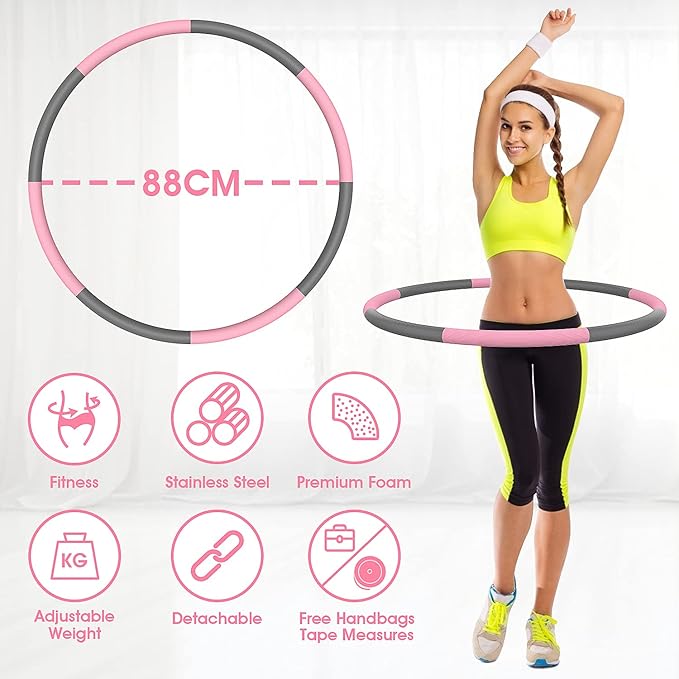 Tig Fox Hula Hoop, 8-Piece Removable Hula Hoop with Improved Stainless Steel Core, 1.2 kg - OneBag