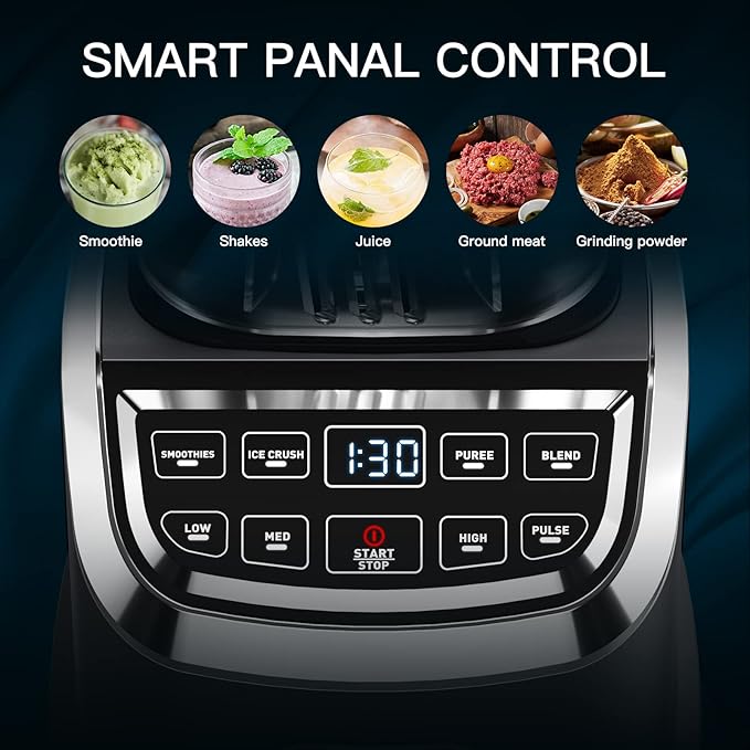 AMZCHEF Blender Smoothie Maker with Two Ways, 2000W Blenders for Kitchen with Smart Panel Control- missing small jar and pusher - OneBag