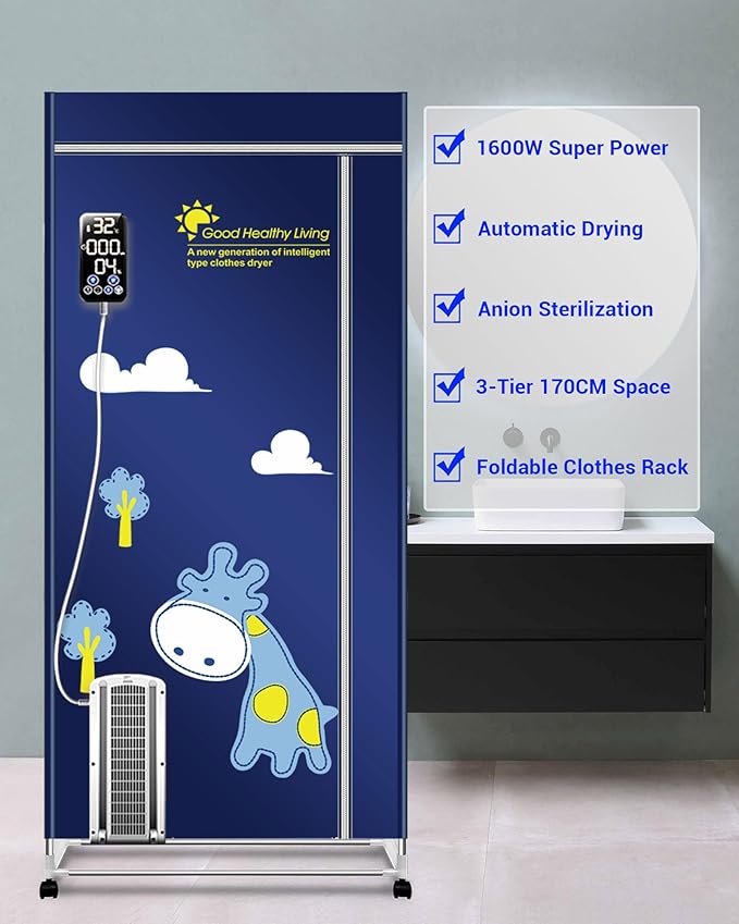 Heated Clothes Airer, 1600W-1.7 Meter Electric Clothes Dryer (Anion) with 360 Mins Timer, 3-Tier Foldable Heated Clothes Dryer with Cover, Energy Saving Heated Airers for Indoor- Used - OneBag