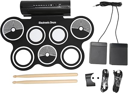 Electronic Drum Set, 7 Pads Electric Drum Pad Roll Up Quiet Drum Pad with Dual Speakers, 7 Pad Digital Drum Kit - OneBag