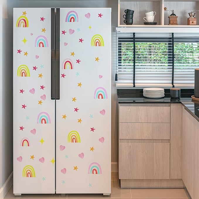 6 Pcs Rainbow Wall Decor Stickers, Rainbow Heart Stars Colour, Rainbows Wall Decals for Girls Kids Bedroom, Nursery Wall Décor - OneBag