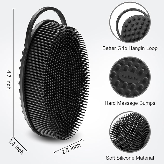 2 Pcs Black Silicone Body Scrubber with Two Sides, Gentle Exfoliating Scrub Cleansing Body - OneBag