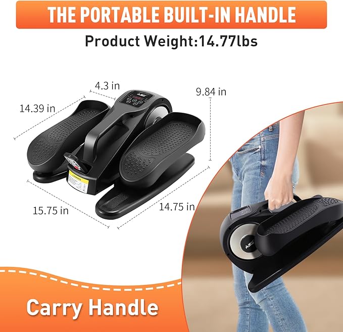 AOODIL Under Desk Elliptical Machine, Electric Seated Pedal Exerciser with Remote Control and LCD Display, Adjustable Speeds Leg Exerciser - OneBag