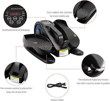 Rollingsurfer Under Desk Elliptical Machine, Adjustable Speeds Elliptical Trainer with Remote Control, Seated Pedal Exerciser - OneBag