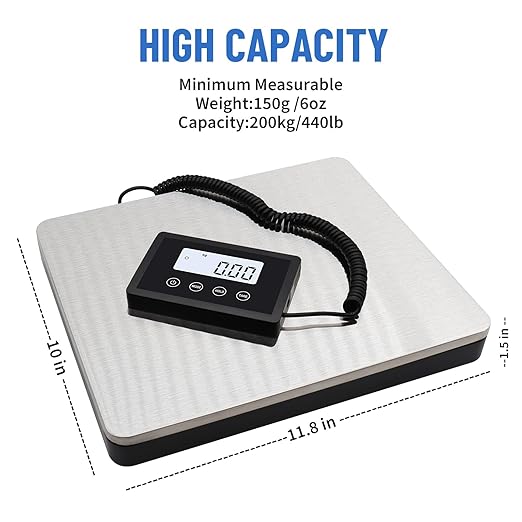 UNIWEIGH Shipping Scale 440lb,Digital Postal Scale with Hold and Tare Function,Heavy Duty Shipping Package Scale for UPS USPS Post Office,Luggage Scale with Durable Stainless Steel Large Platform - OneBag