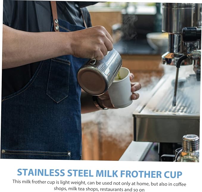 Silver Stainless Steel Latte Art Cup, Milk Frothing Jug with Measurement Mark - OneBag