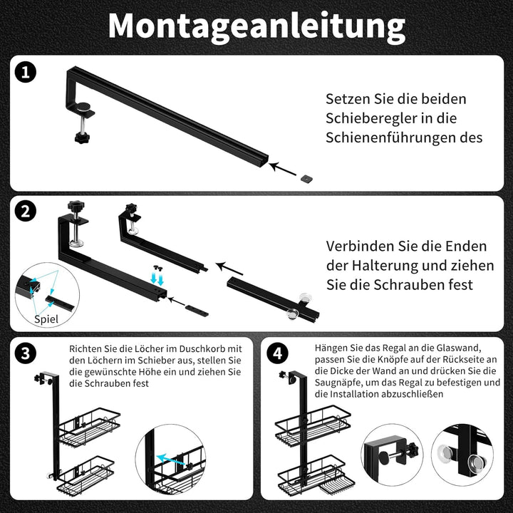 2 Tier Black Hanging Shower Shelf Caddy, Over Door No Drilling Shower Rack with Soap Razor Holder - OneBag