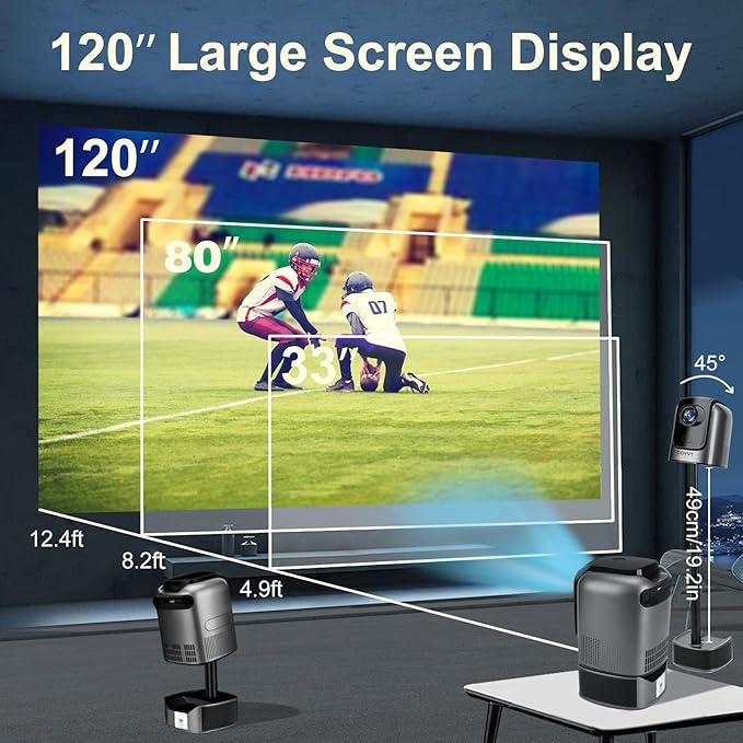 White Projector 4K Supported, Podazz WiFi 6 Bluetooth Projector Portable Home Cinema Movie Projector, 12000 Lumens Full HD 1080P Bedroom Projector - OneBag