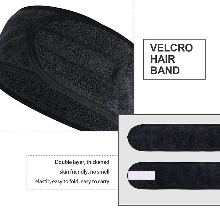 6 Pcs Adjustable Stretch Towel With Magic Tape black, spa headband, make up hair bands - OneBag