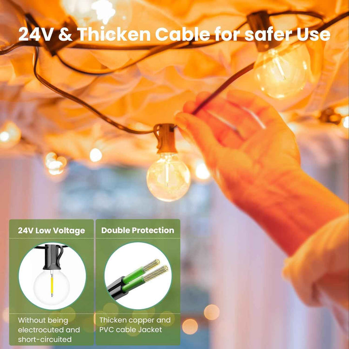 Outdoor String Lights 200ft Mains Powered Garden Festoon Lights Warm White