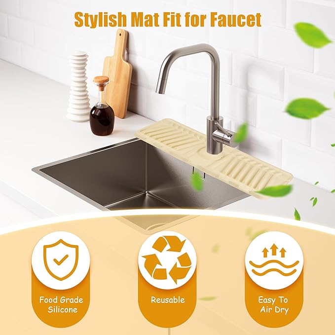 Silicone Sink Faucet Mat, Kitchen Sink Splash Guard, Draining Mat Around Tap, Drip Catcher Tray Mat for Kitchen Sink Splash Protector - OneBag