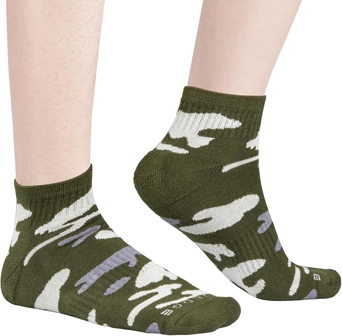 5 Pcs Men's Camo Sports Socks, Moisture Wicking Quarter Cushioned Running Socks, Casual Athletic Ankle Socks - OneBag