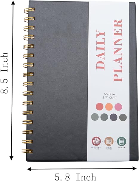 EooUooIP A5 120 Pages Cute Floral Planner Spiral Notebook,Durable Hardcover Book Journal with Targeted Daily Plans - OneBag