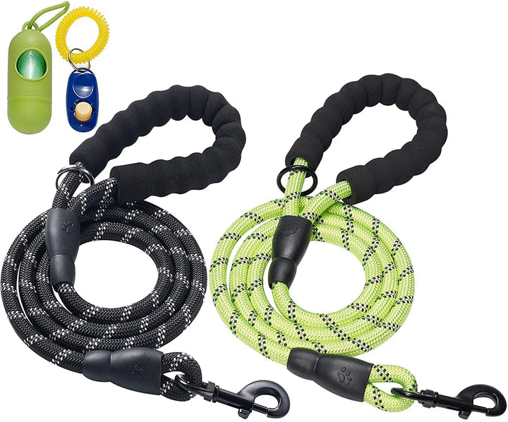 2 Pcs Reflective 0.5inX5FT Heavy Duty Dog Leash with Comfortable Padded Handle for Medium Large Dogs - OneBag